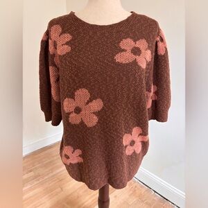 Sonoma Pink and Brown Floral Short Sleeve Spring Sweater XXL